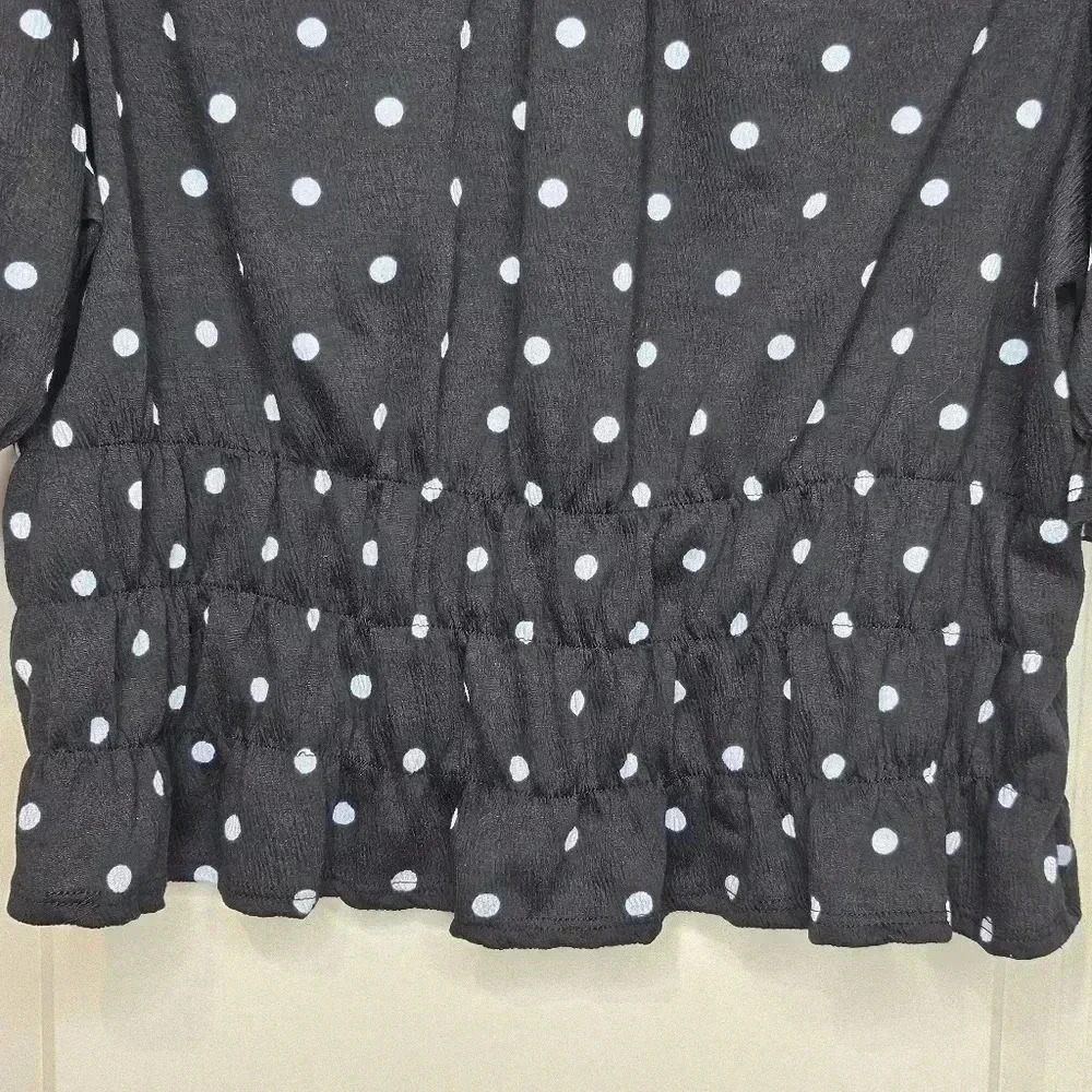 Who What Wear Blouse Black Size Large Polka Dot Puff Sleeve Smocked Casual - Picture 6 of 11